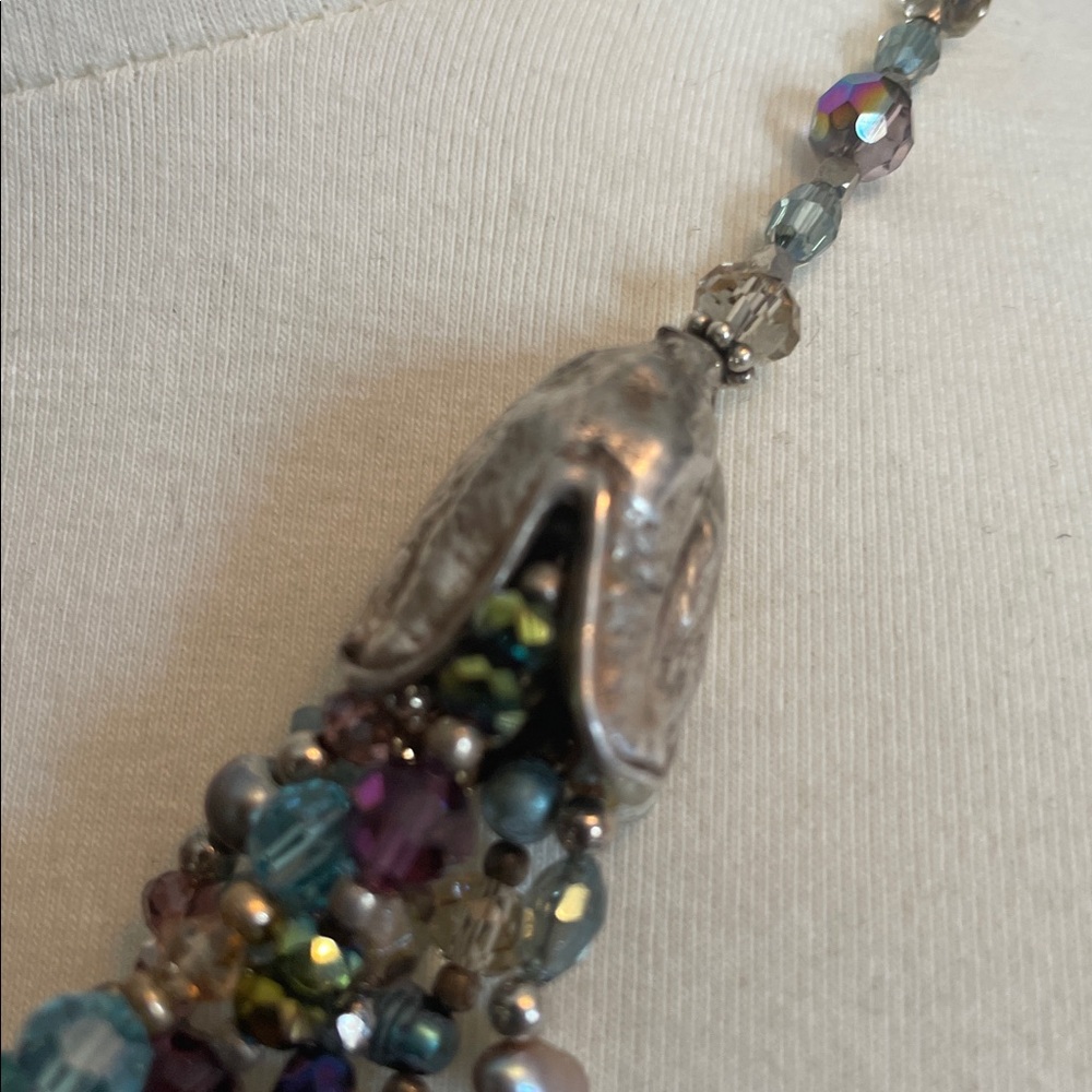 Multi-Blue Beaded Statement Necklace - Women Jewelry - Picture 3 of 4